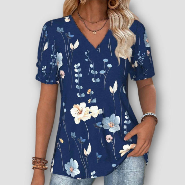 Lunoro - Retro Floral Print T-Shirt