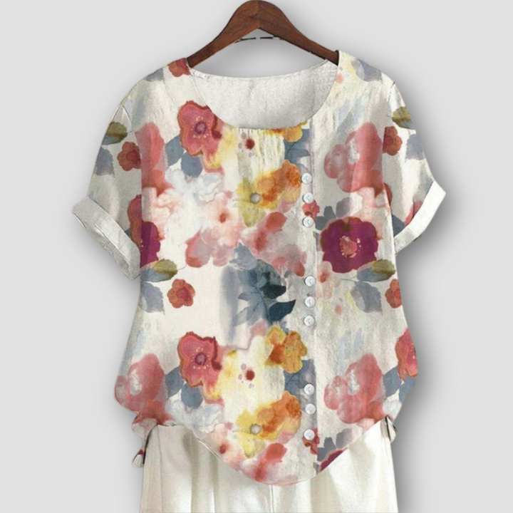 Lunoro - Retro Floral Print Blouse