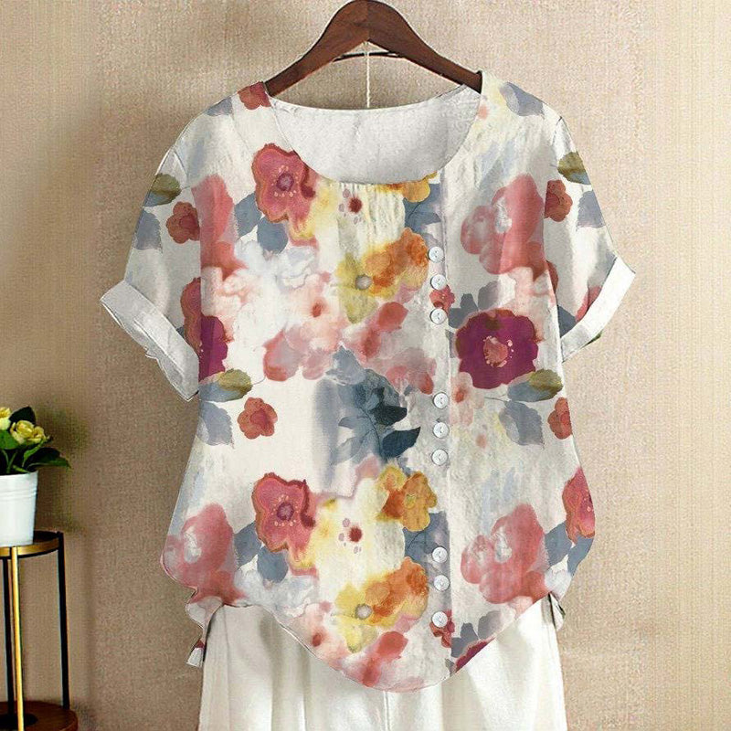 Lunoro - Retro Floral Print Blouse