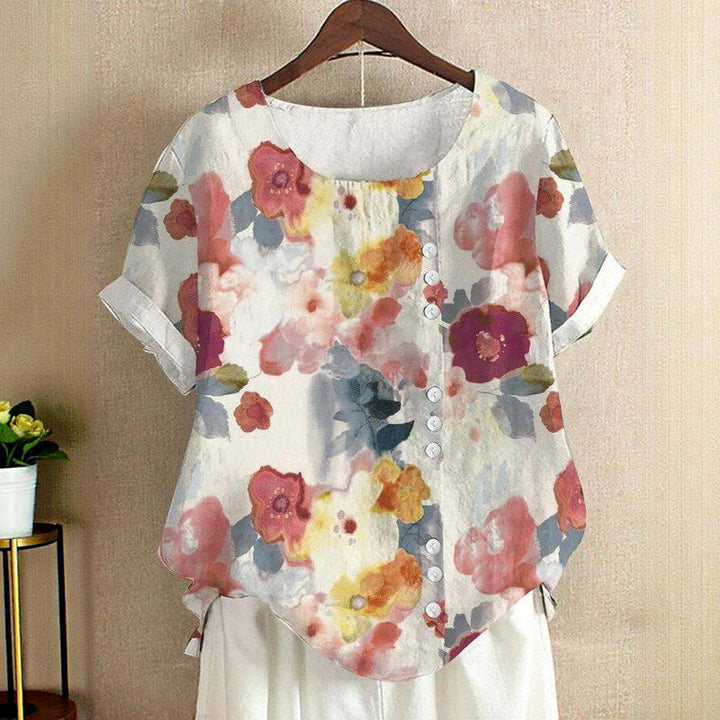 Lunoro - Retro Floral Print Blouse
