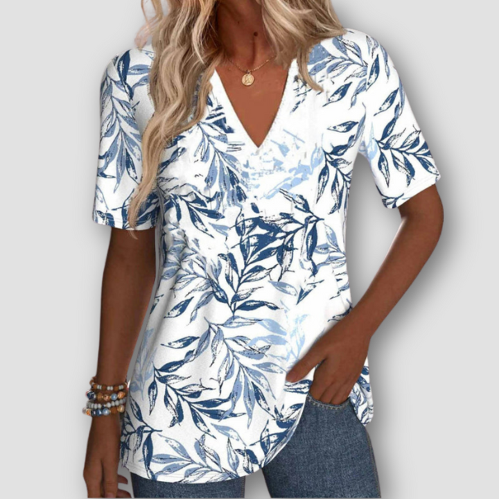 Lunoro - T-Shirt with Leaf Print