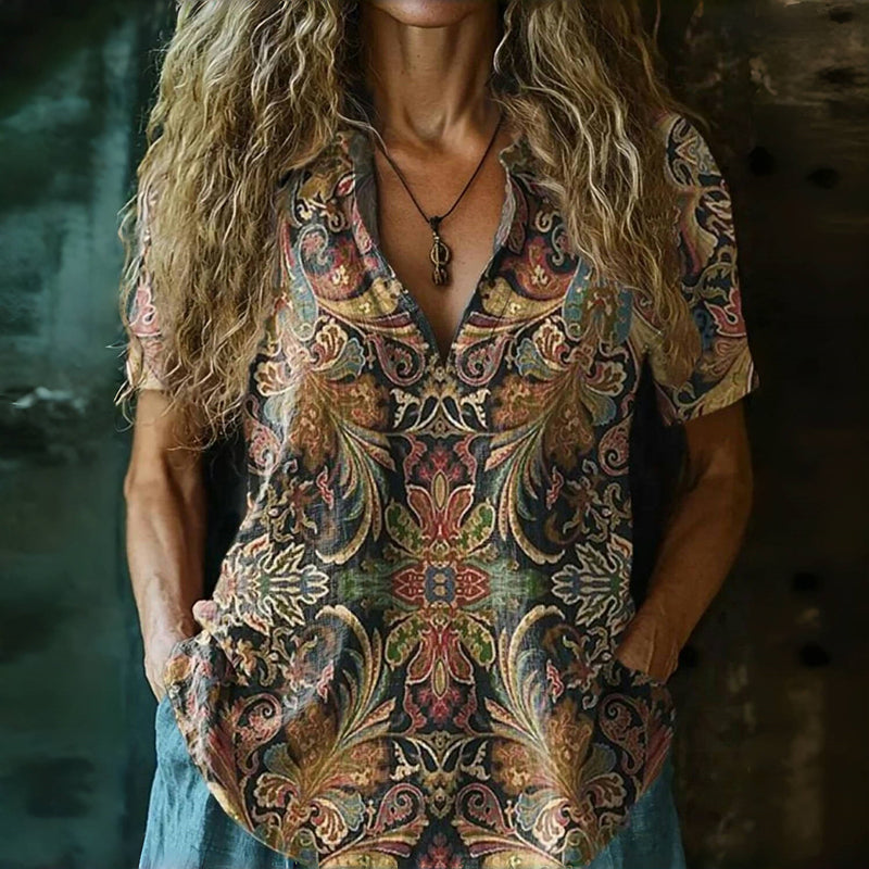 Lunoro - Bluse mit Ethno-Print