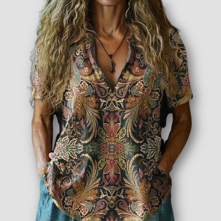 Lunoro - Bluse mit Ethno-Print