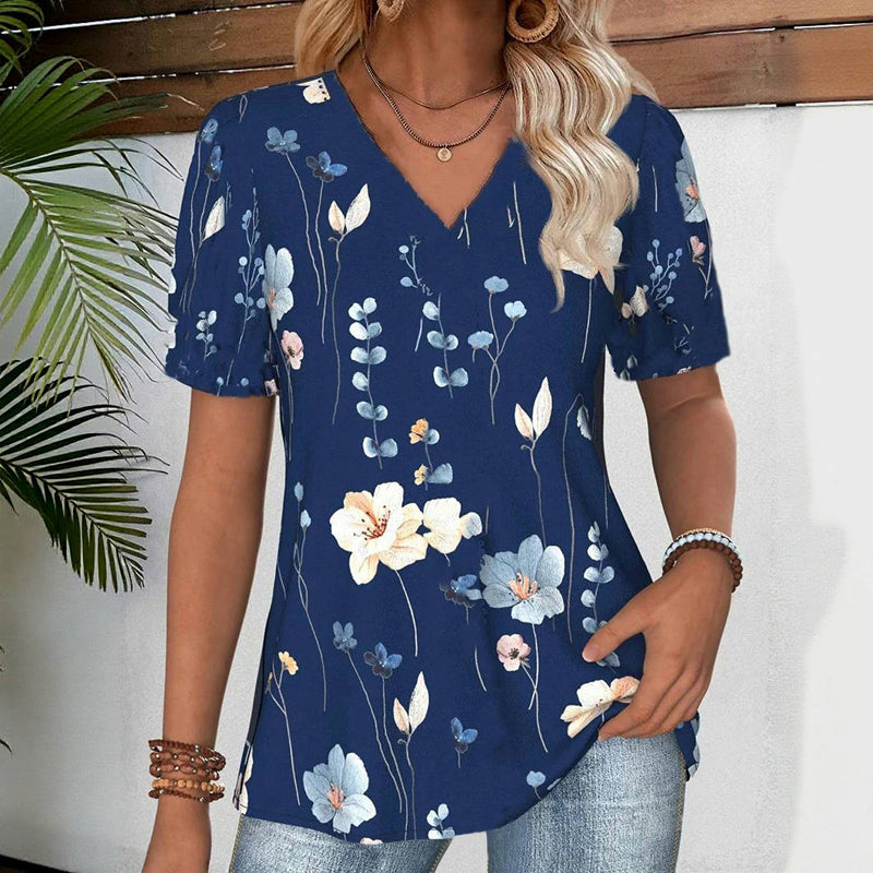 Lunoro - Retro Floral Print T-Shirt