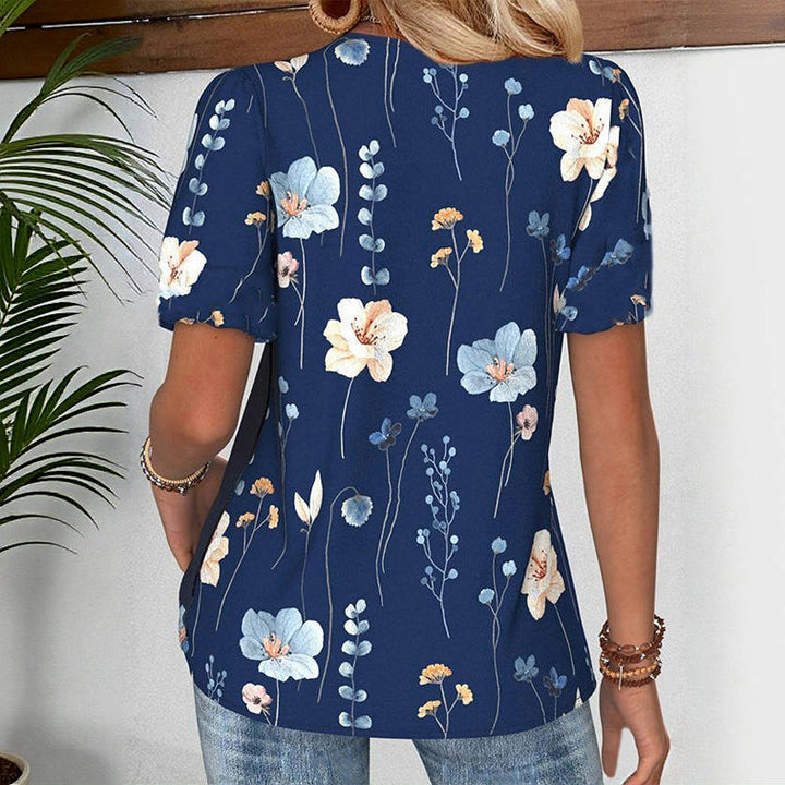 Lunoro - Retro Floral Print T-Shirt