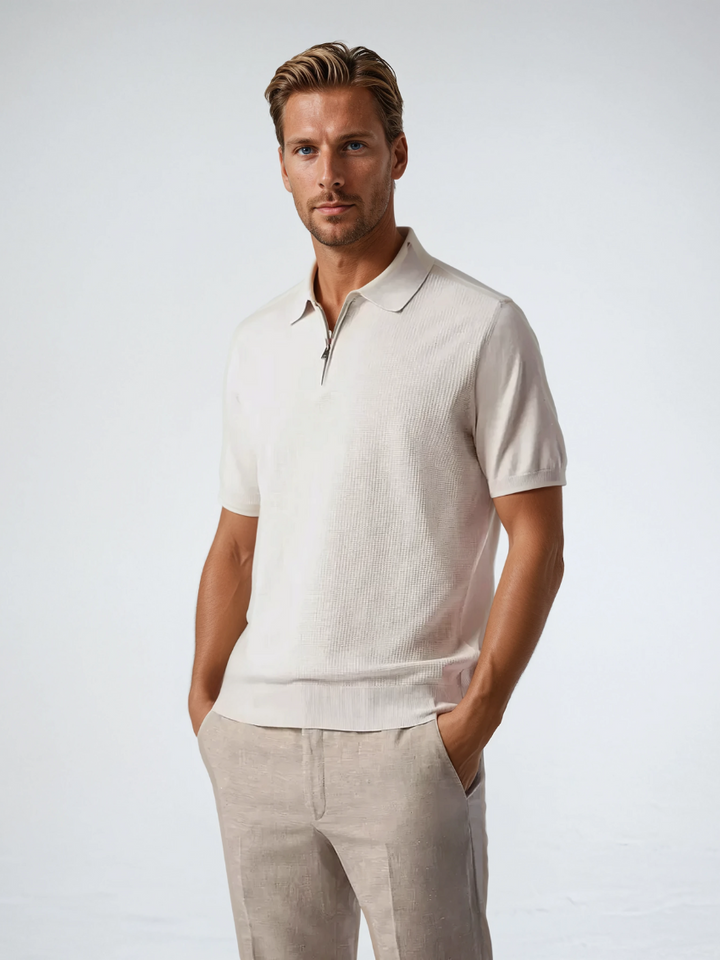 Beige Polo med Lynlås