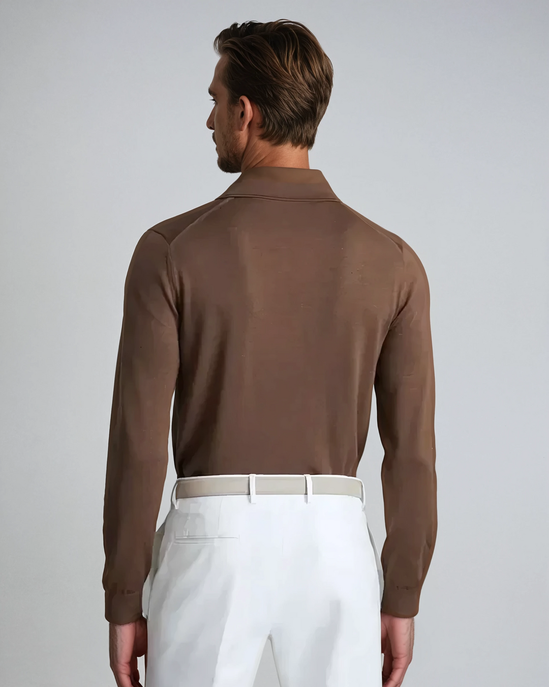 Brun Langærmet Polo uden Knapper